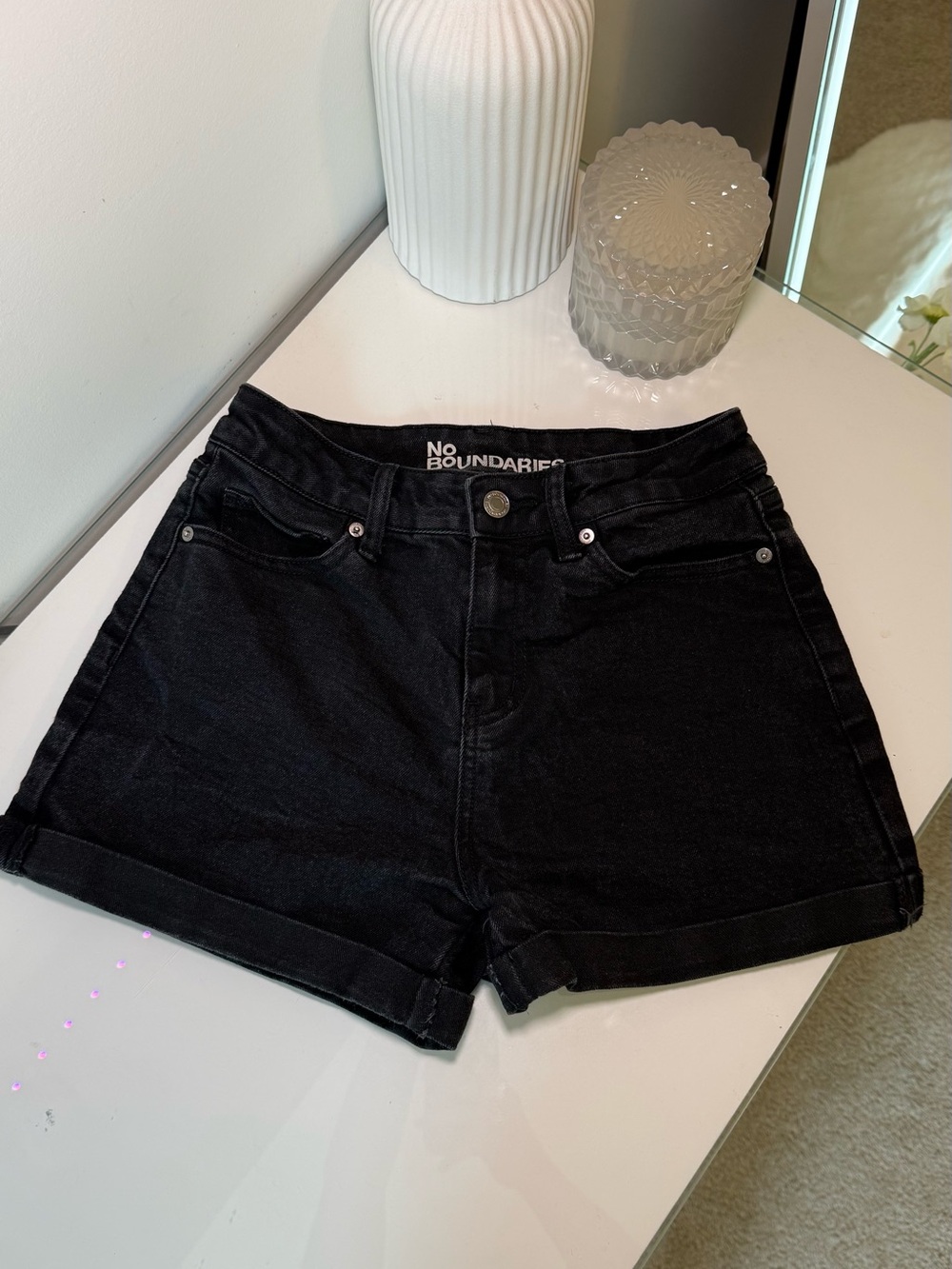 No Boundaries Black High-Rise Cuffed Denim Shorts
